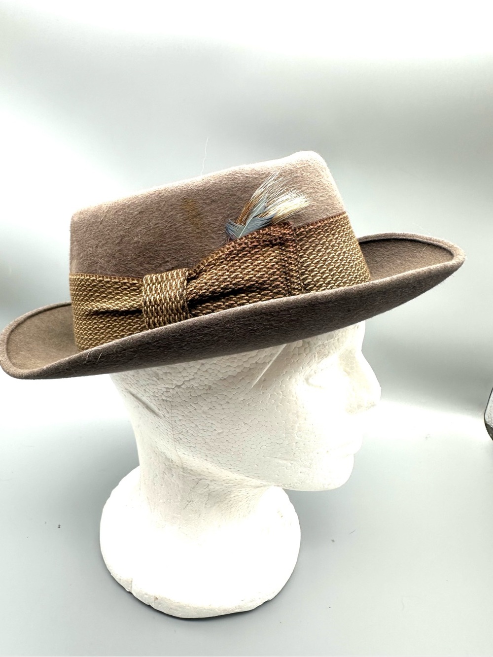 Vintage Penney's Marathon XXX Quality Felt Fedora Hat Brown Telescope Crown Bow